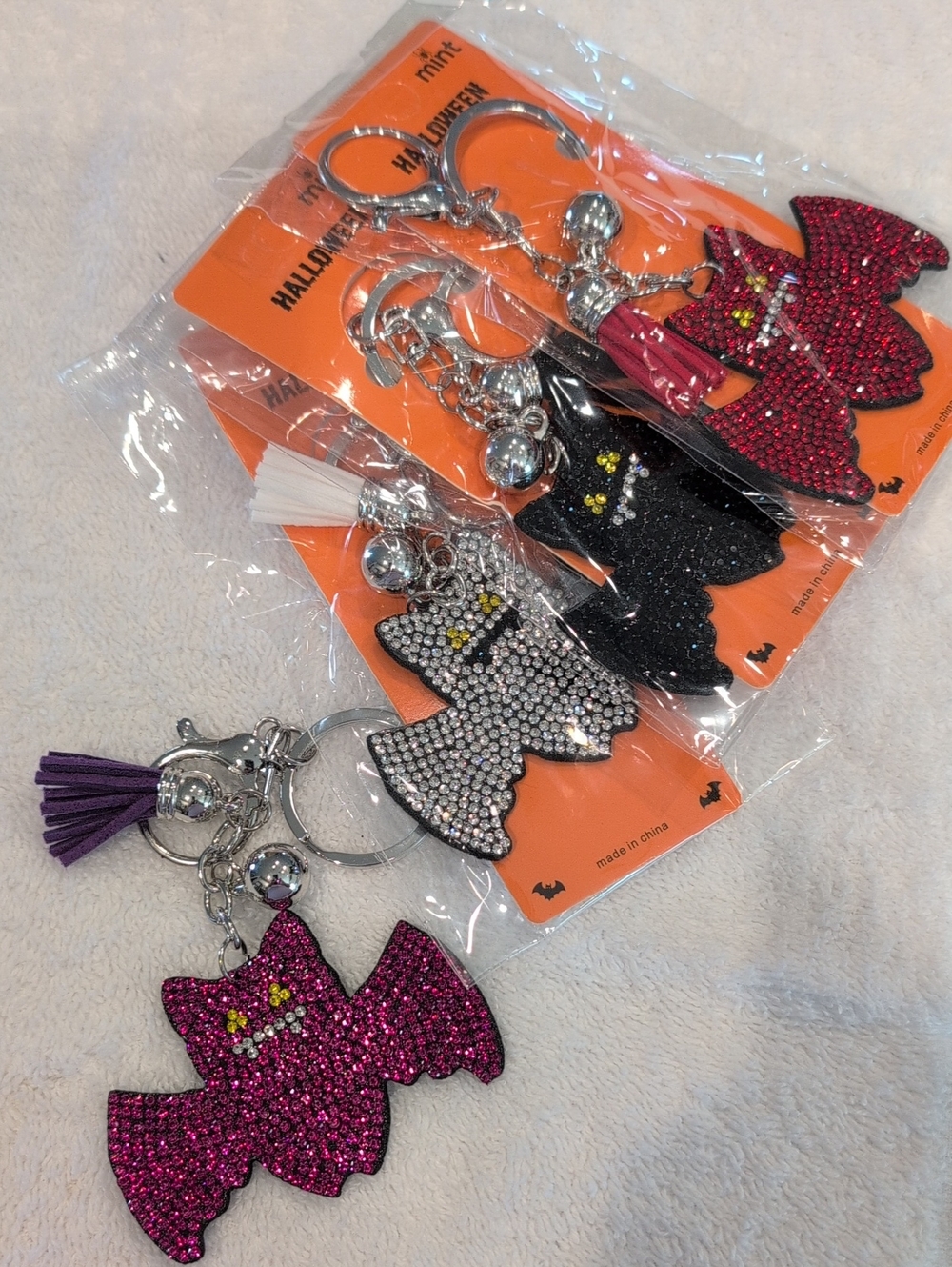Halloween Glitter Bat Keychain Charm - Choose One